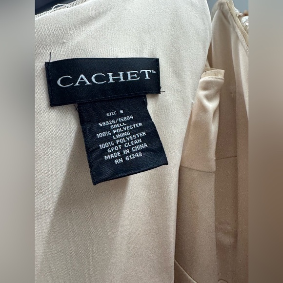 Cachet Champagne Sequin Evening Gown Size 6 | Off Shoulder Formal Dress - Picture 3 of 8